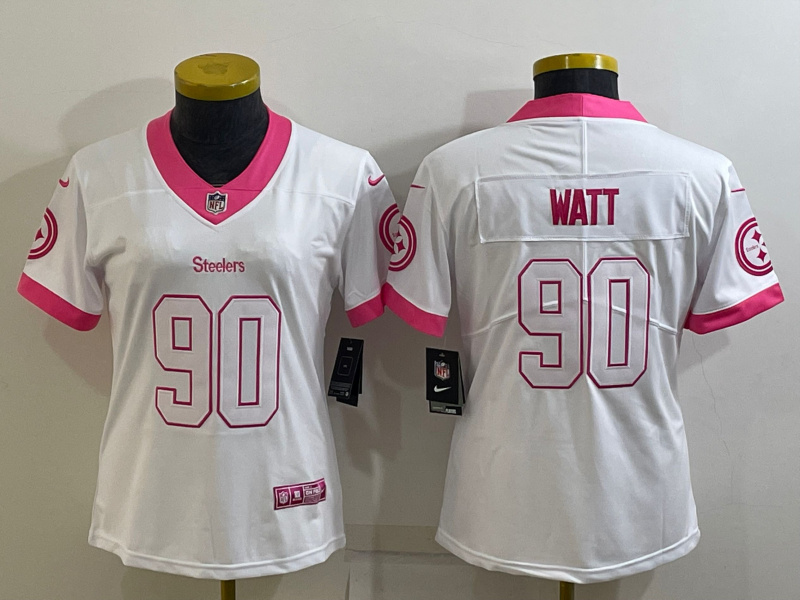 Toddlers Pittsburgh Steelers #90 T. J. Watt White Pink Vapor Untouchable Limited Stitched Jersey